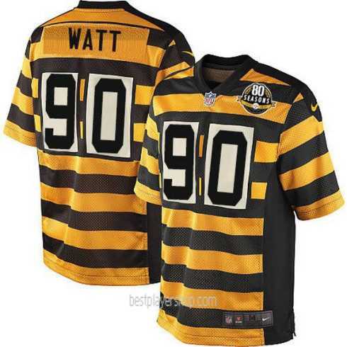 Mens Pittsburgh Steelers #90 Tj Watt Authentic Gold Alternate Throwback Jersey Bestplayer